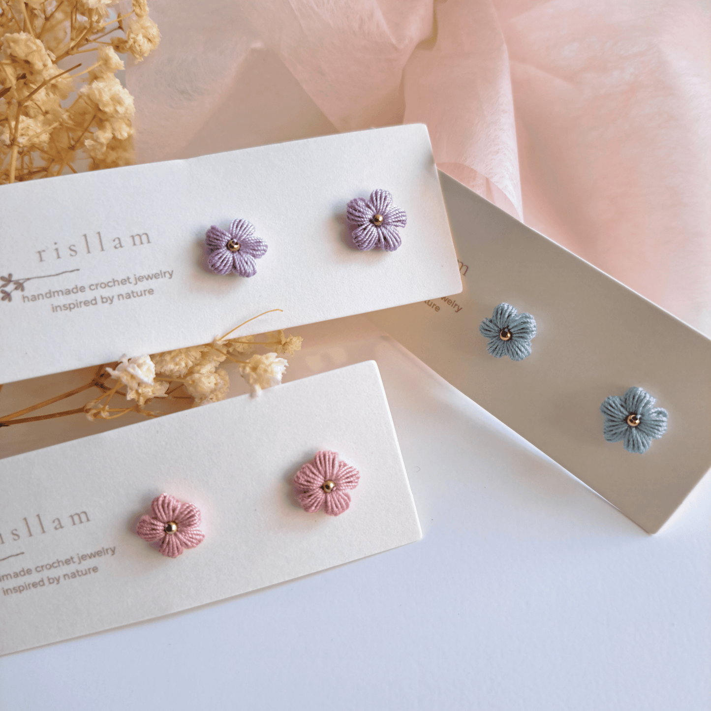 Handmade Crochet Puff Stud Earings