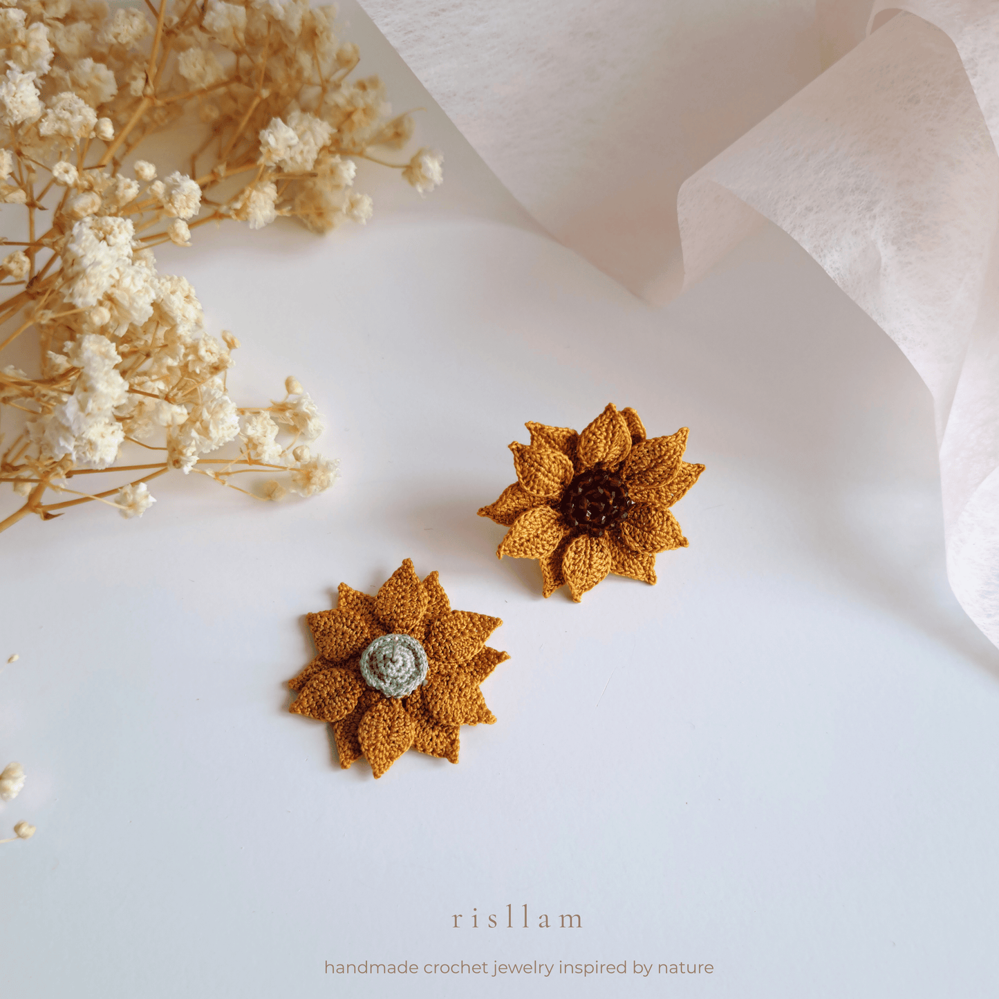 Handmade Crochet sunflower stud earrings