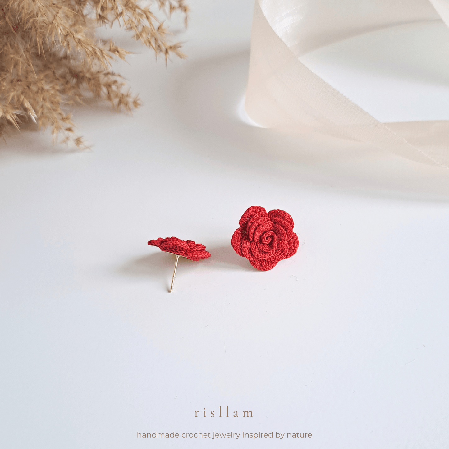 Handmade Crochet Rose Stud Earings