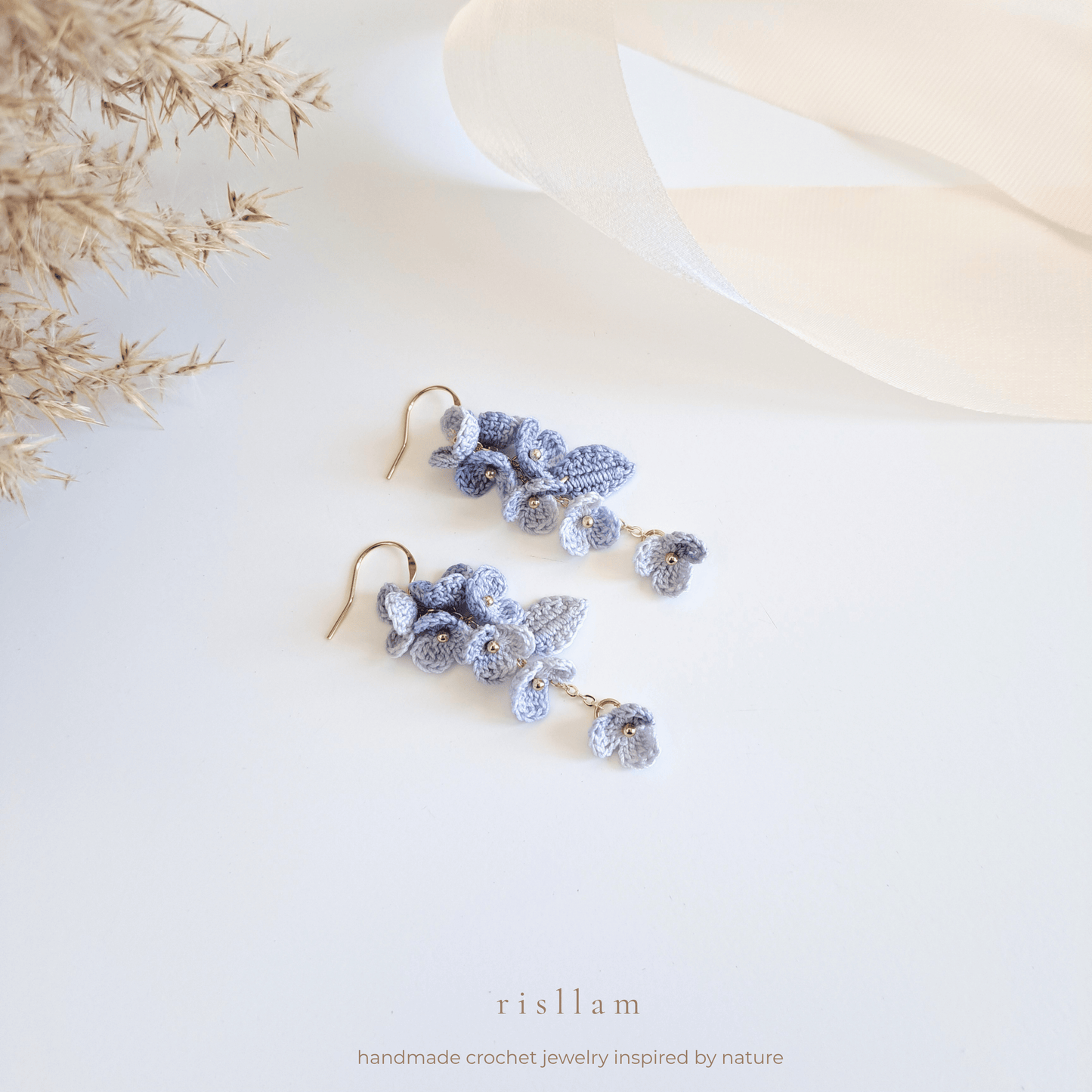 Micro Crochet Blue Blossom Dangle Earings