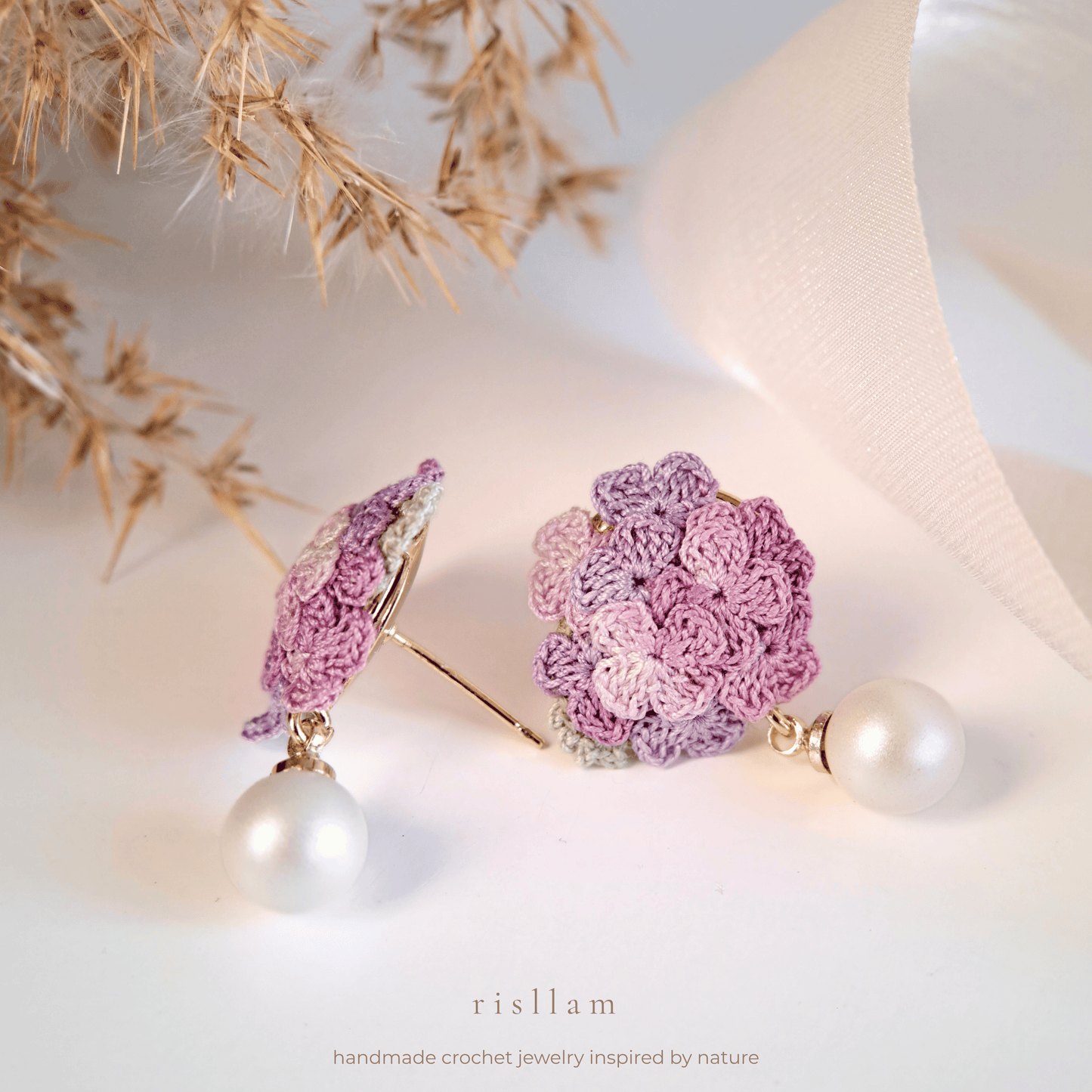 Handmade Crochet Hydrangea Earings