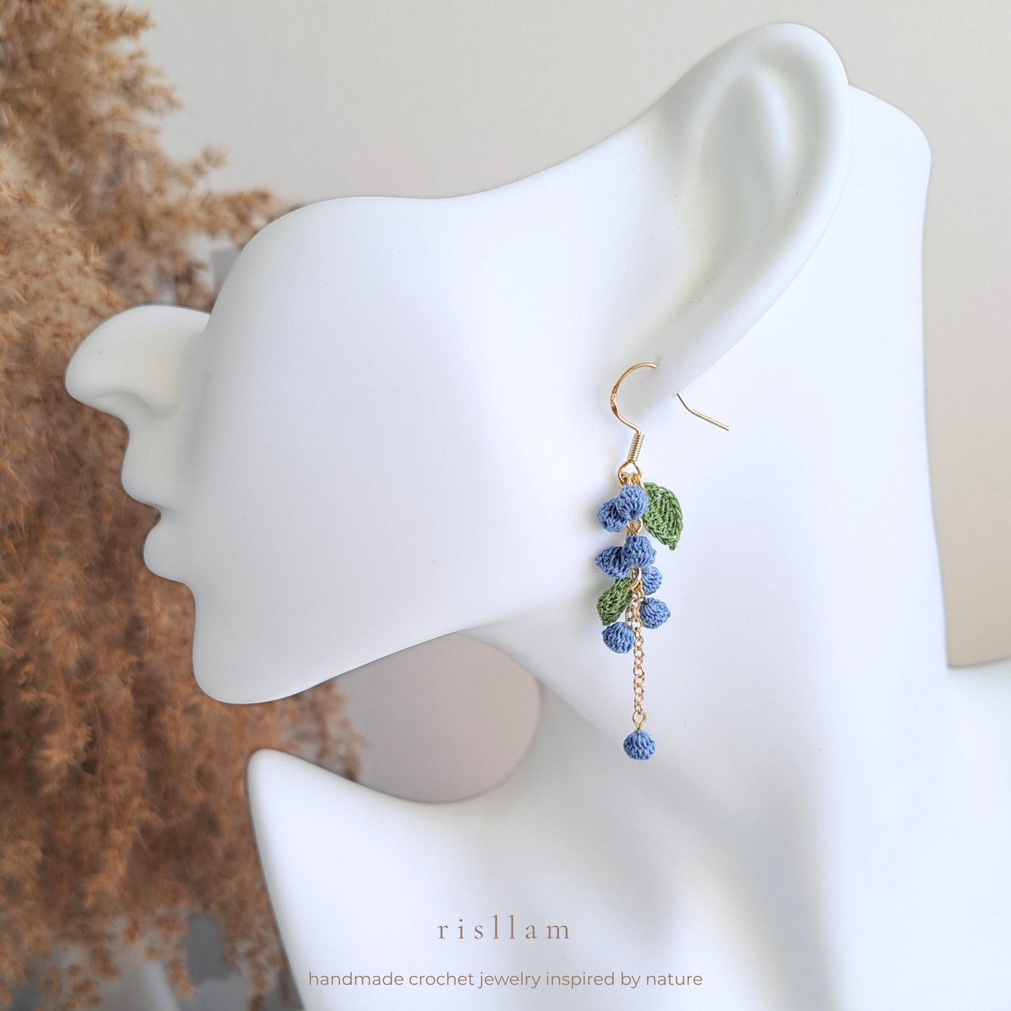 Handmade Crochet Mimosa Flower Dangle Earings
