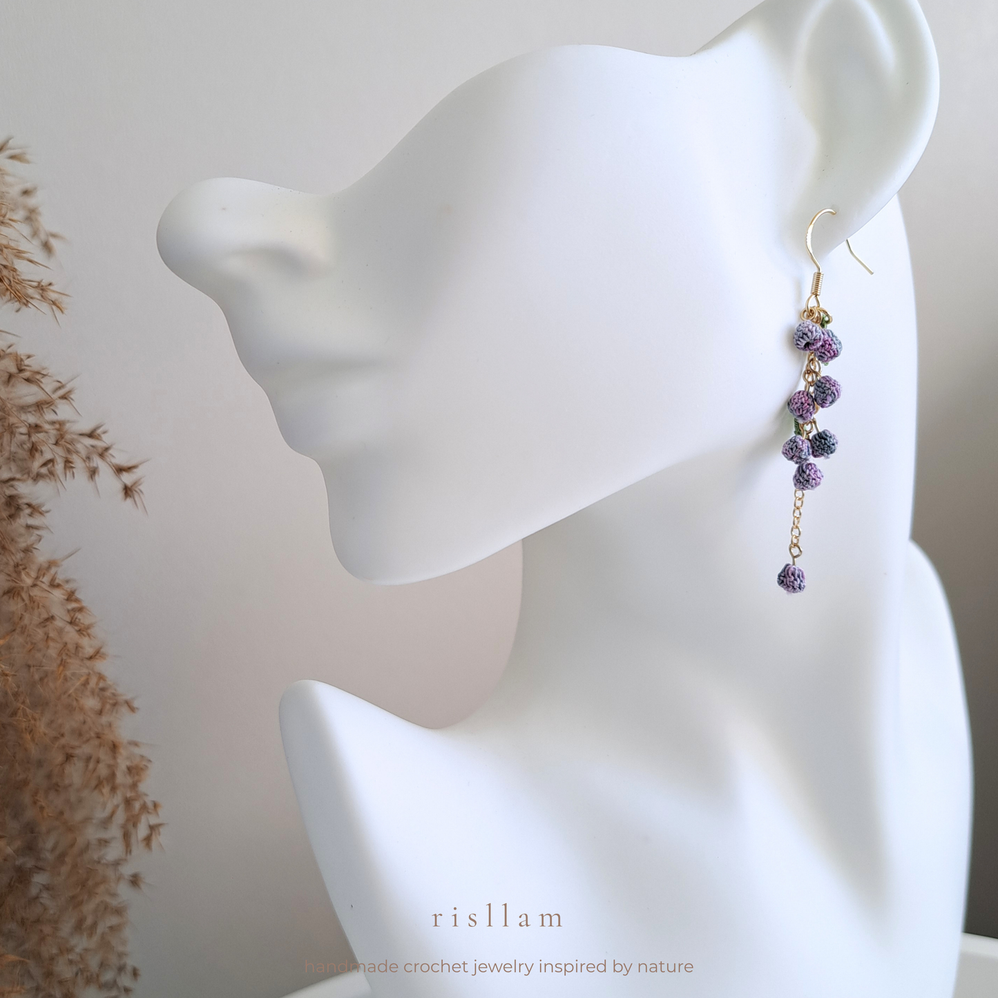 Handmade Crochet Mimosa Flower Dangle Earings