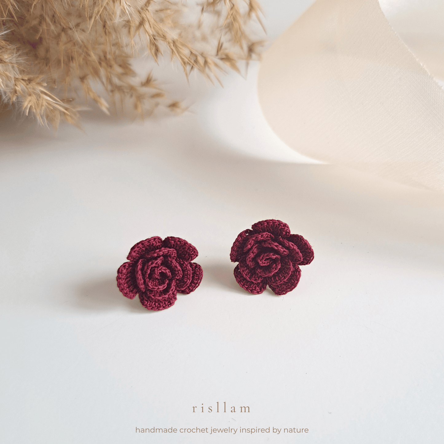 Handmade Crochet Rose Stud Earings
