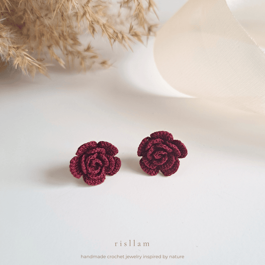 Handmade Crochet Rose Stud Earings