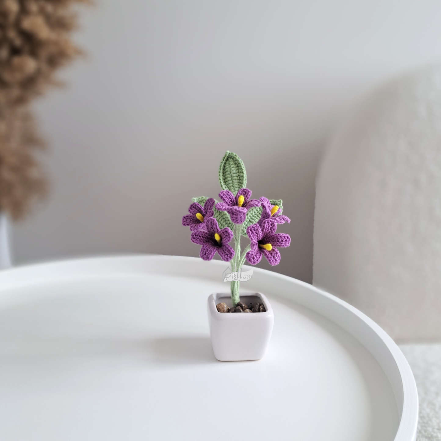 Handmade Crochet Orange Jasmine Flower Pot