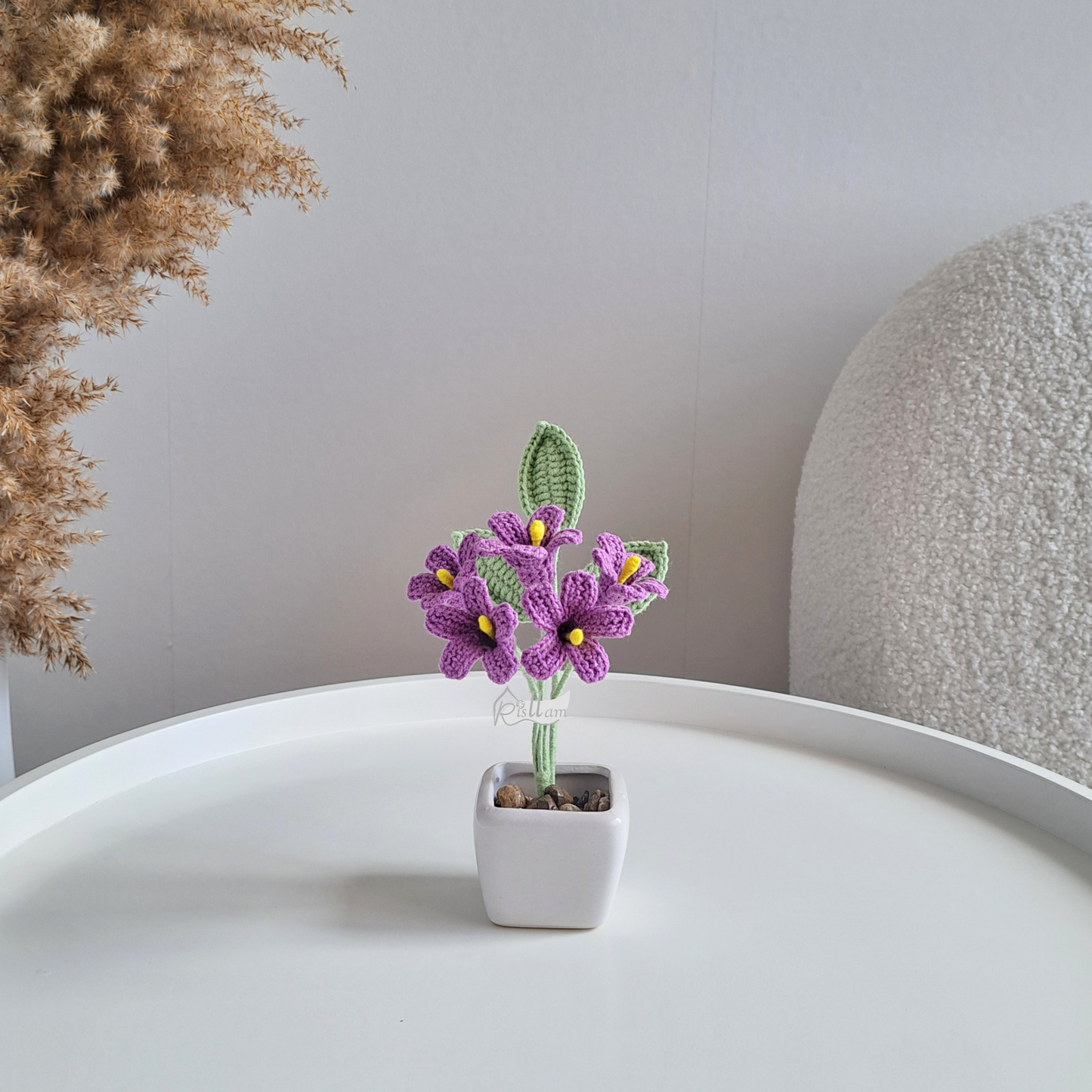 Handmade Crochet Orange Jasmine Flower Pot