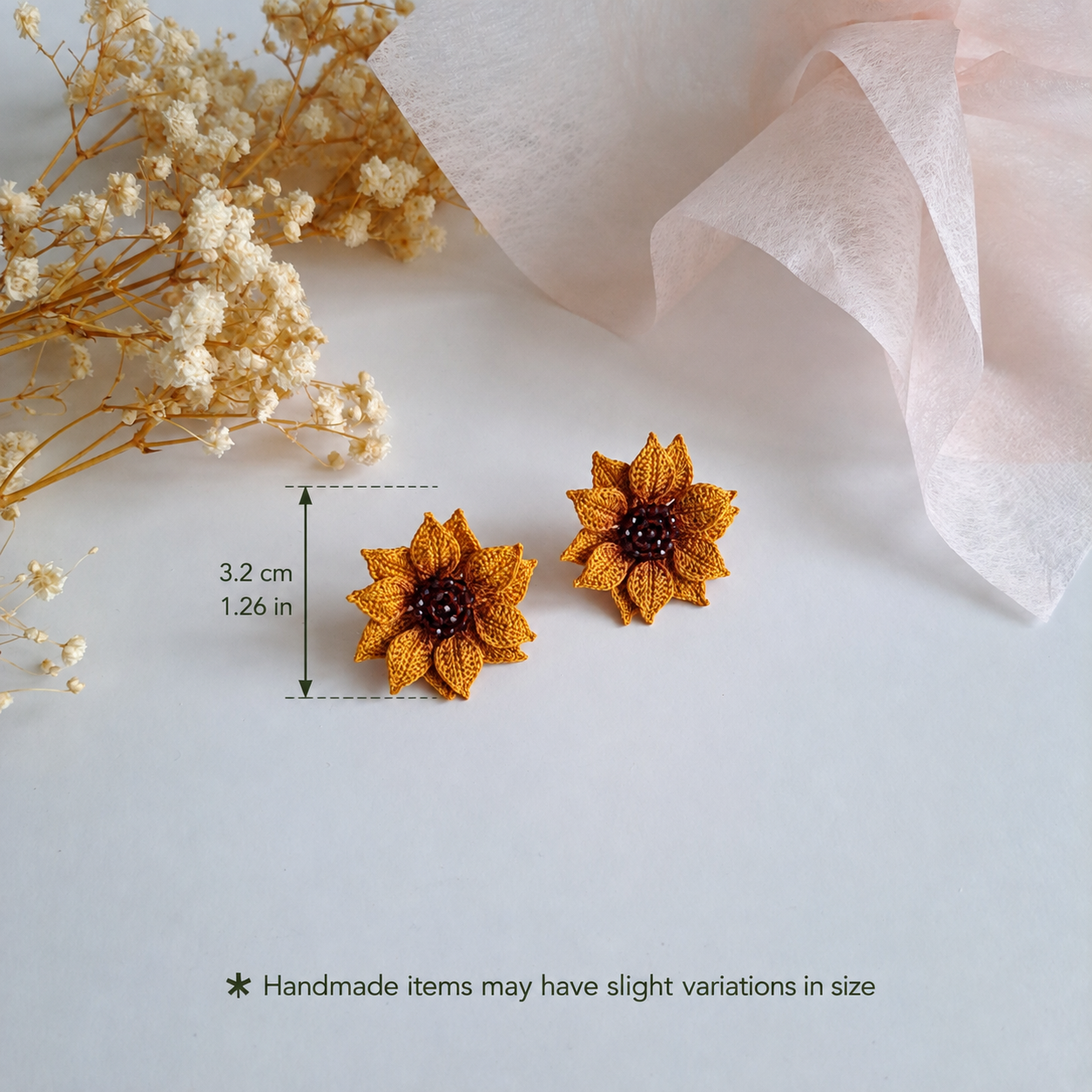 Handmade Crochet sunflower stud earrings