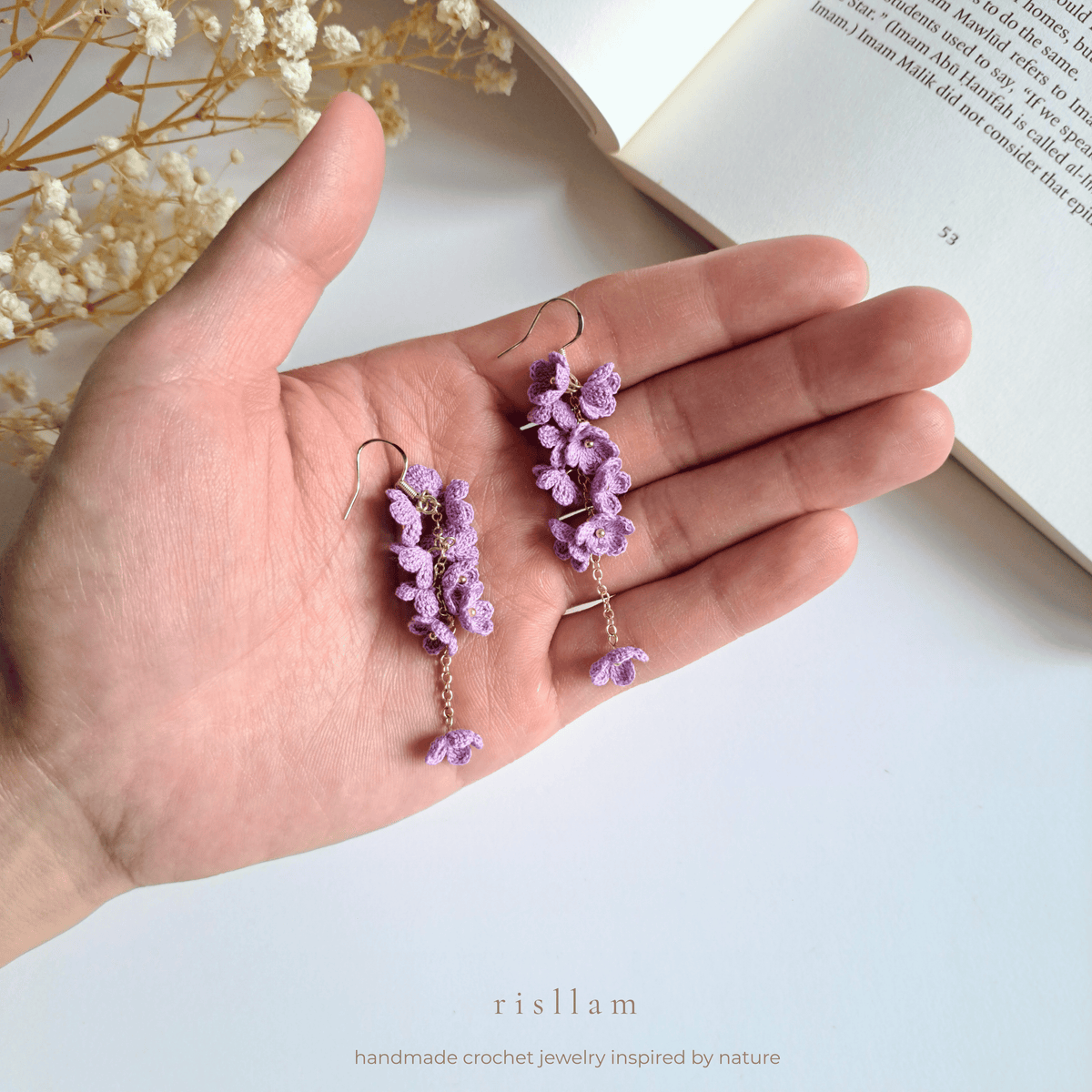 Micro Crochet Flower Earrings, Mini Blossom Dangle Earrings, Handmade Floral Jewelry