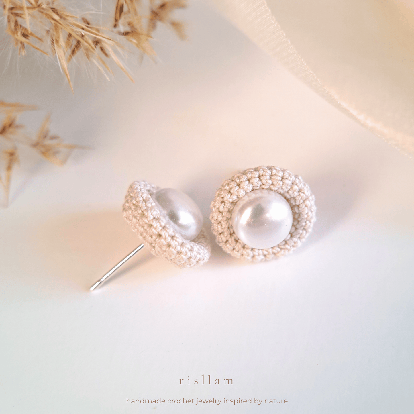 Handmade Crochet Pearl Stud Earrings