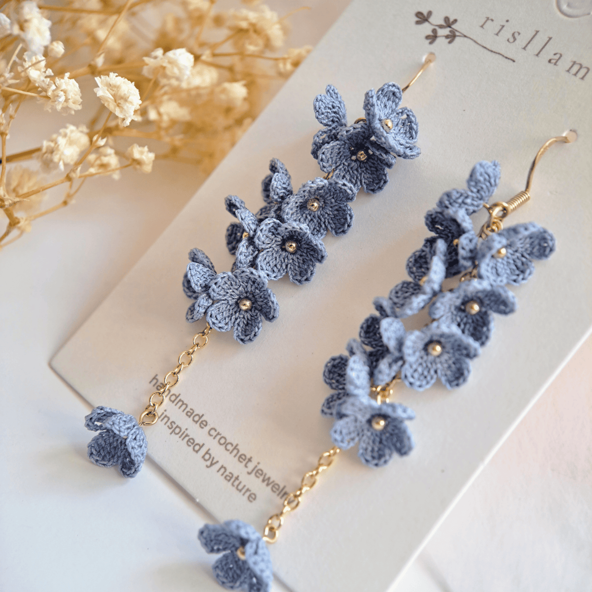 Micro Crochet Flower Earrings, Mini Blossom Dangle Earrings, Handmade Floral Jewelry