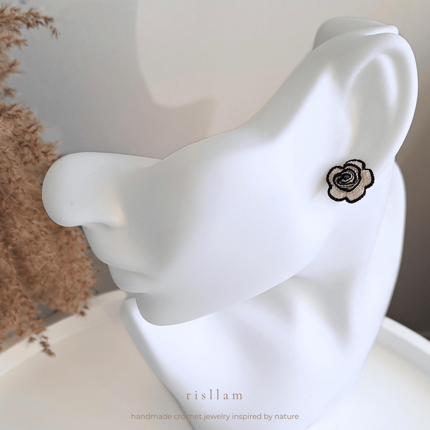 Handmade Crochet Rose Stud Earings