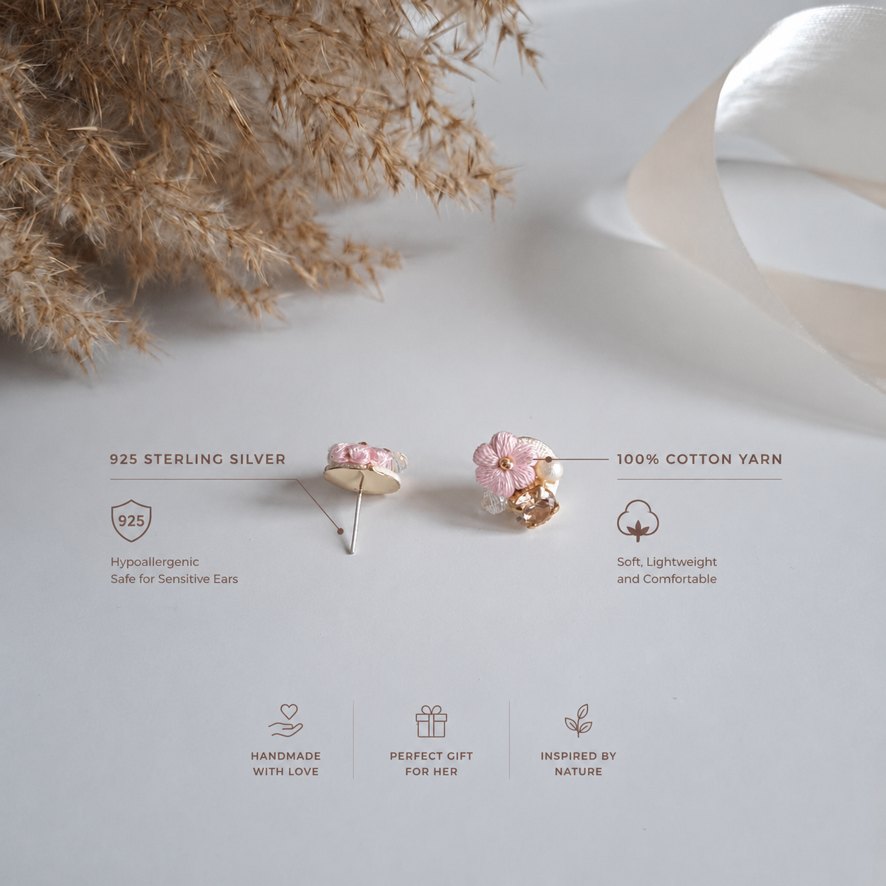 Handmade Crochet Puff Stud Earings