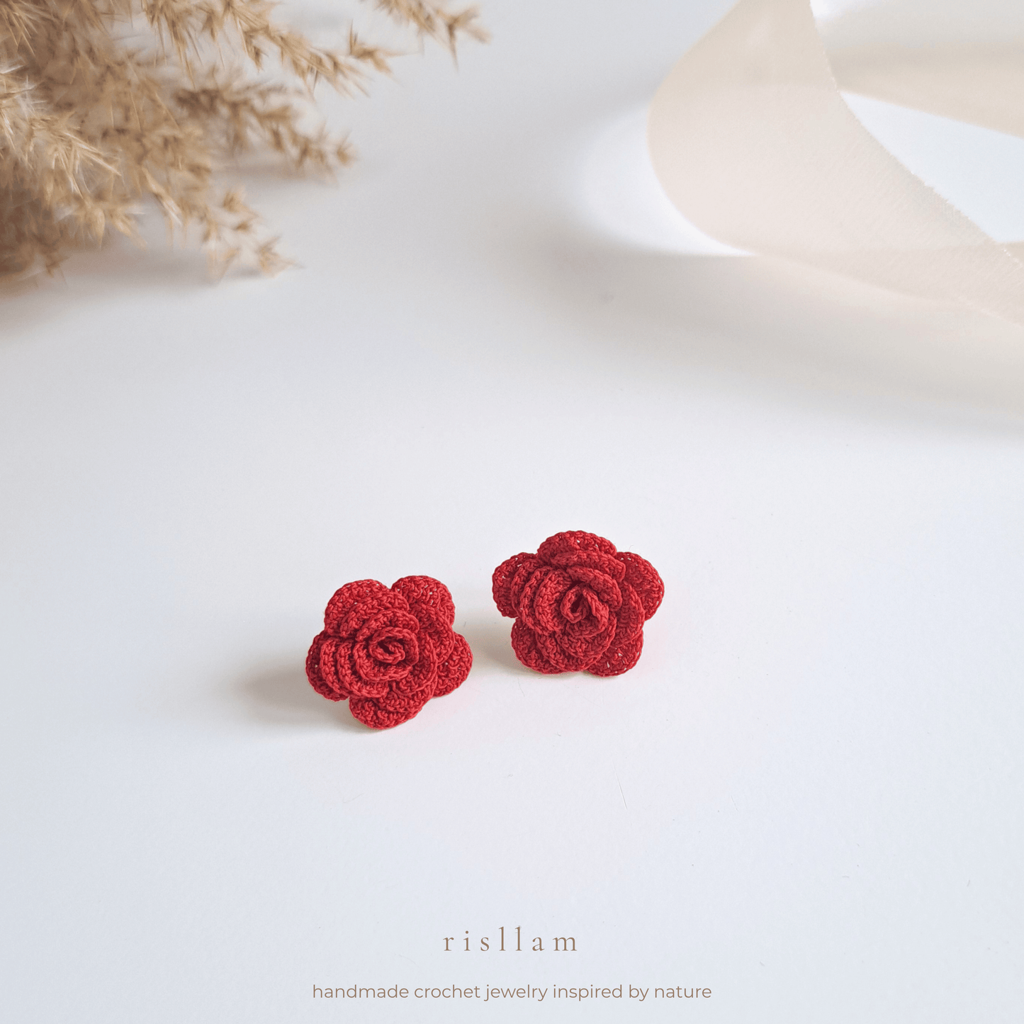 Handmade Crochet Rose Stud Earings