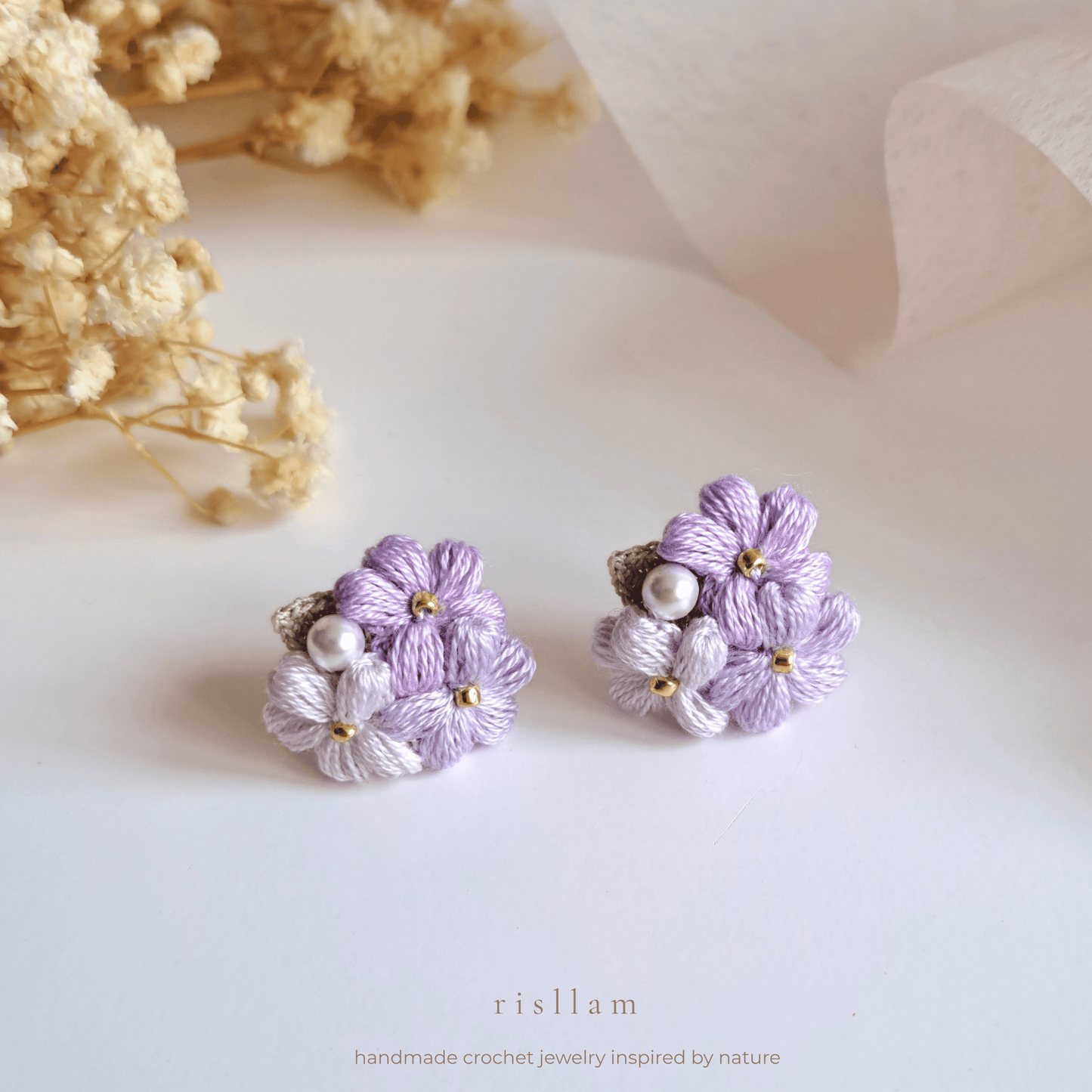 Handmade Crochet Puff Stud Earings