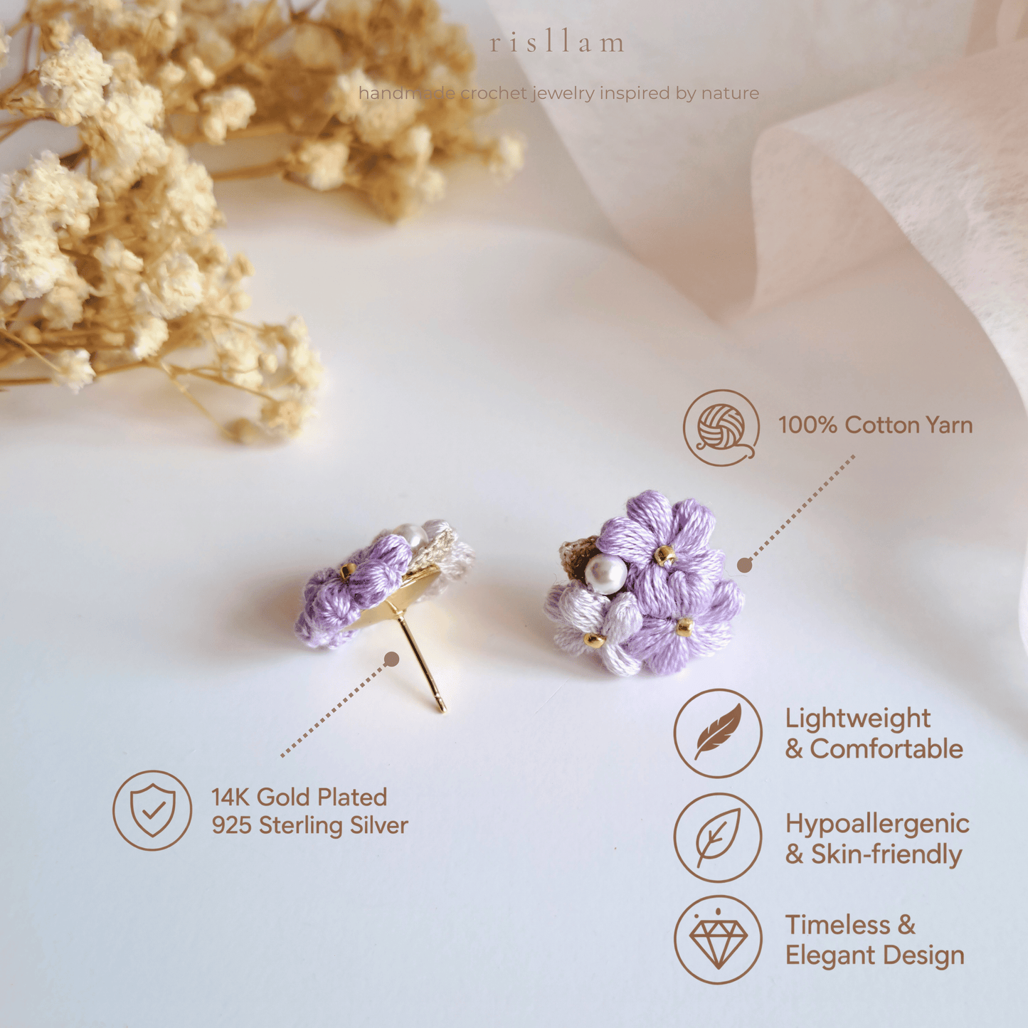 Handmade Crochet Puff Stud Earings