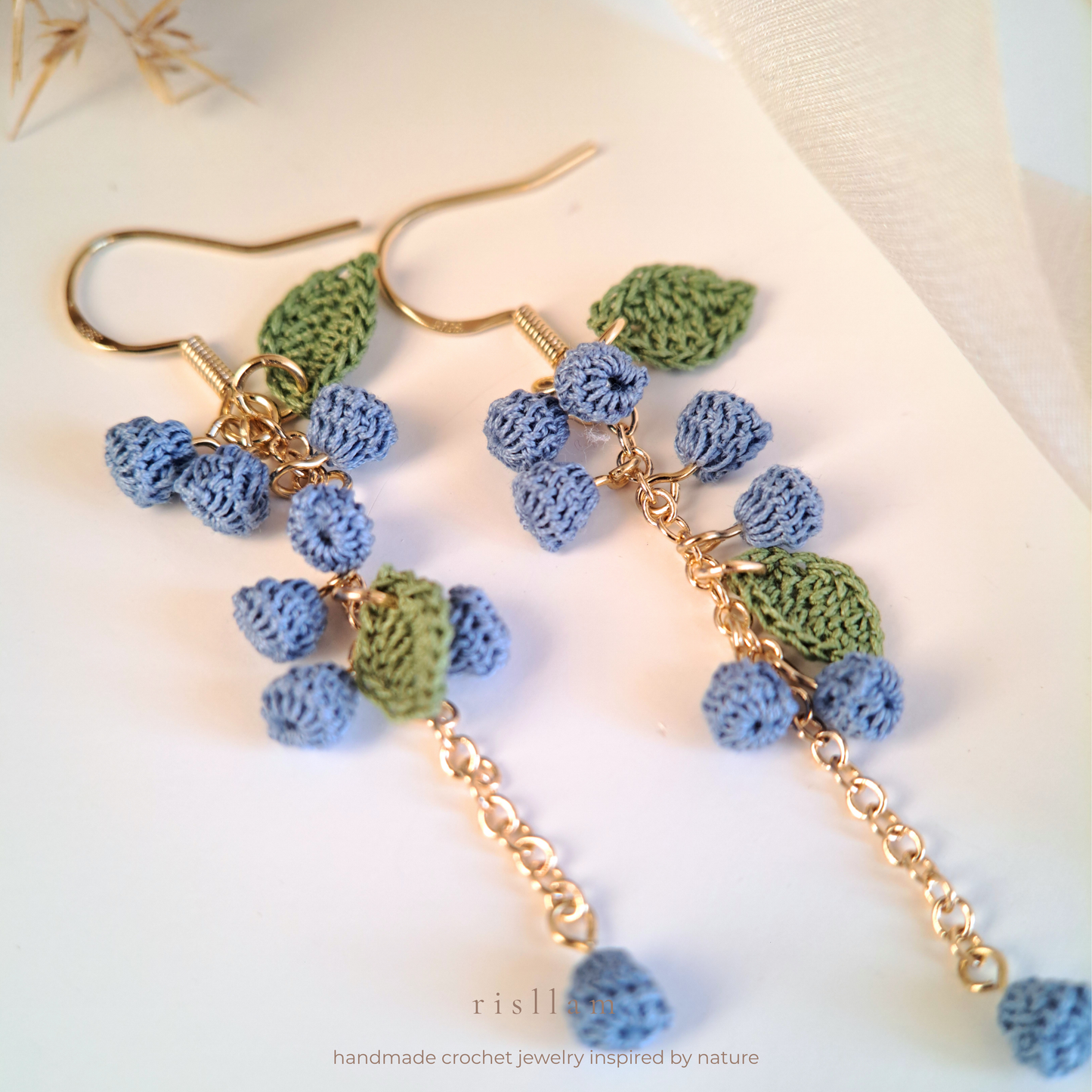 Handmade Crochet Mimosa Flower Dangle Earings