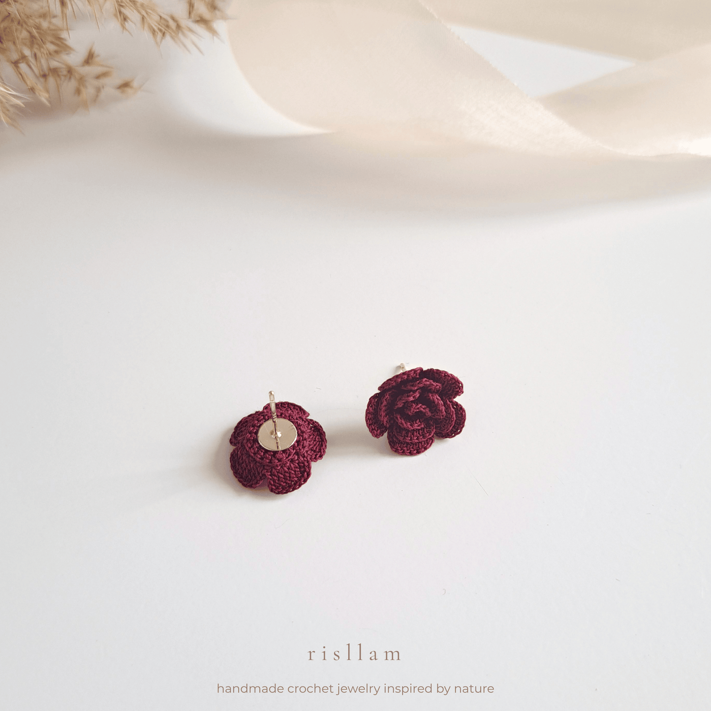 Handmade Crochet Rose Stud Earings