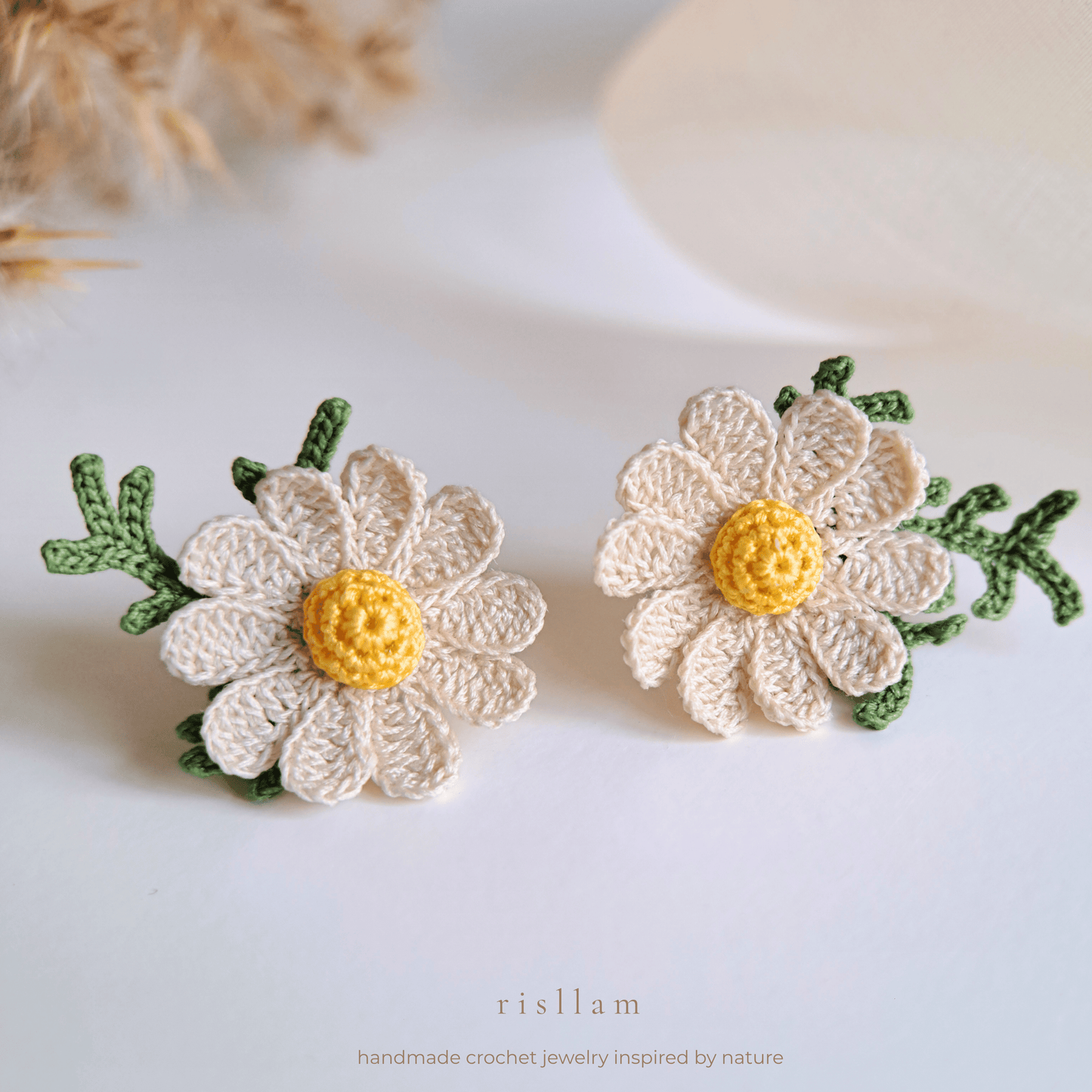 Handmade Crochet Daisy Stud Earings