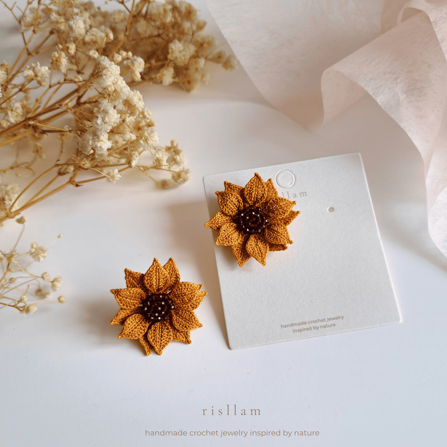 Handmade Crochet sunflower stud earrings