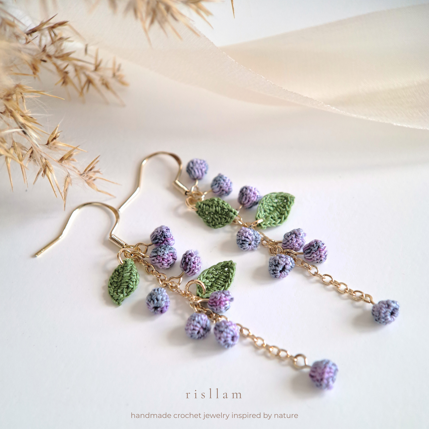 Handmade Crochet Mimosa Flower Dangle Earings