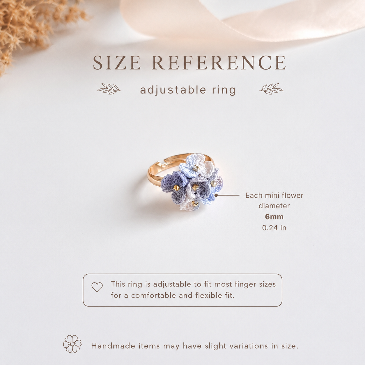Handmade Micro Crochet Blue Blossom Ring