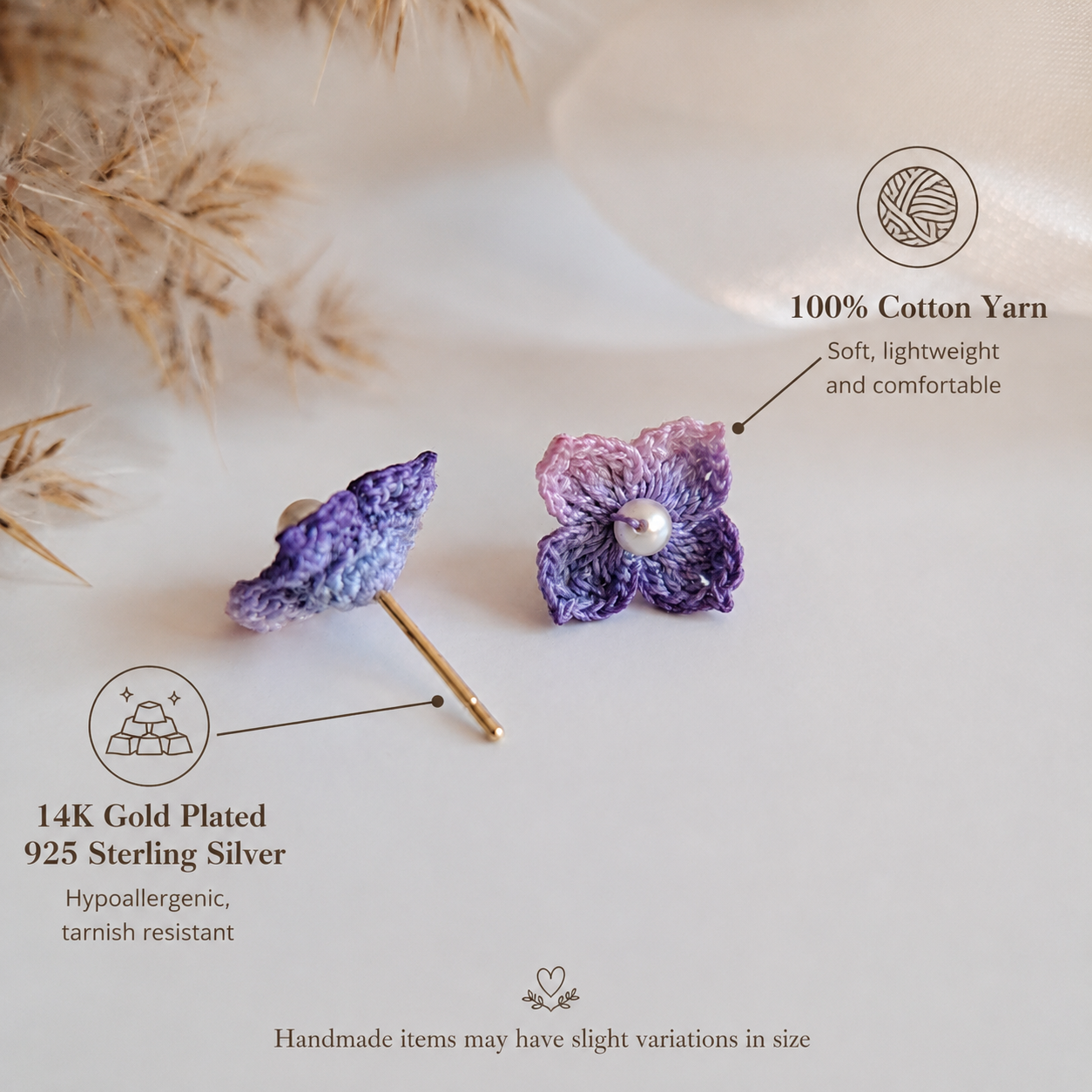 Crochet Mini Hydrangea Stud Earings