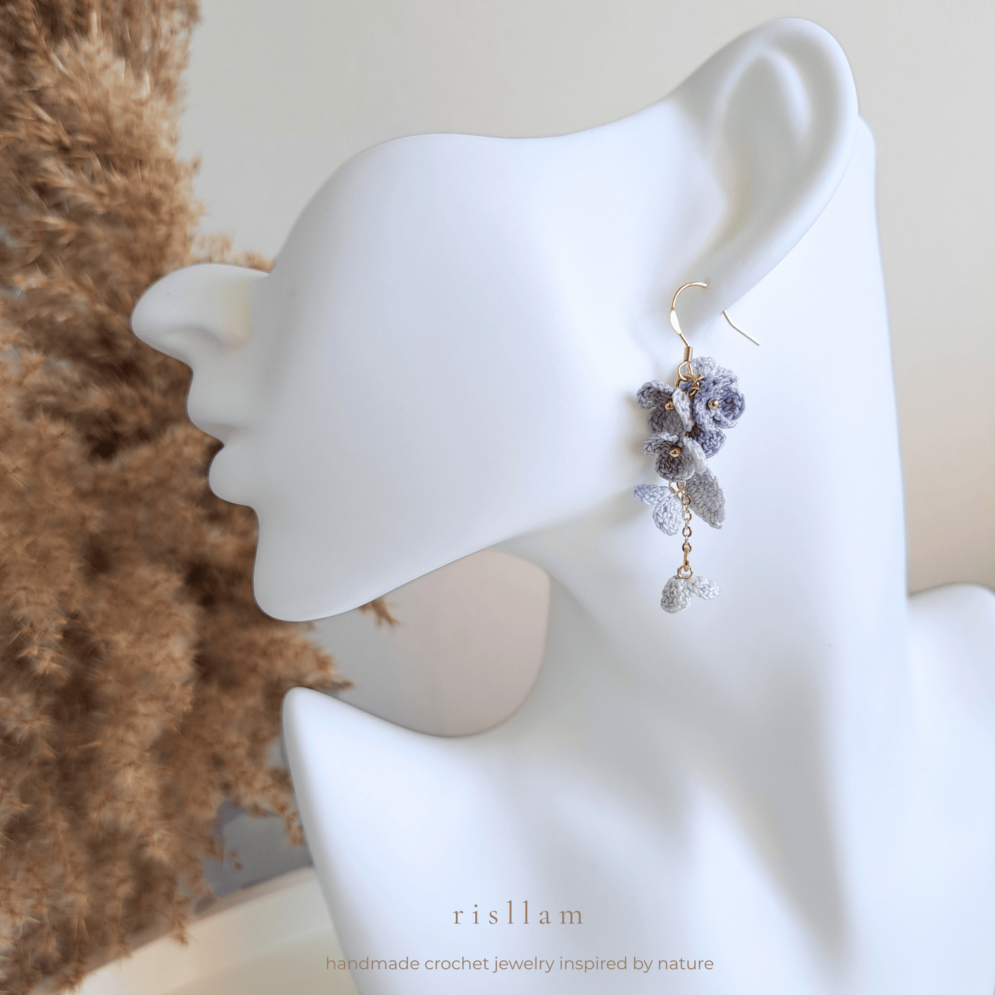 Micro Crochet Blue Blossom Dangle Earings