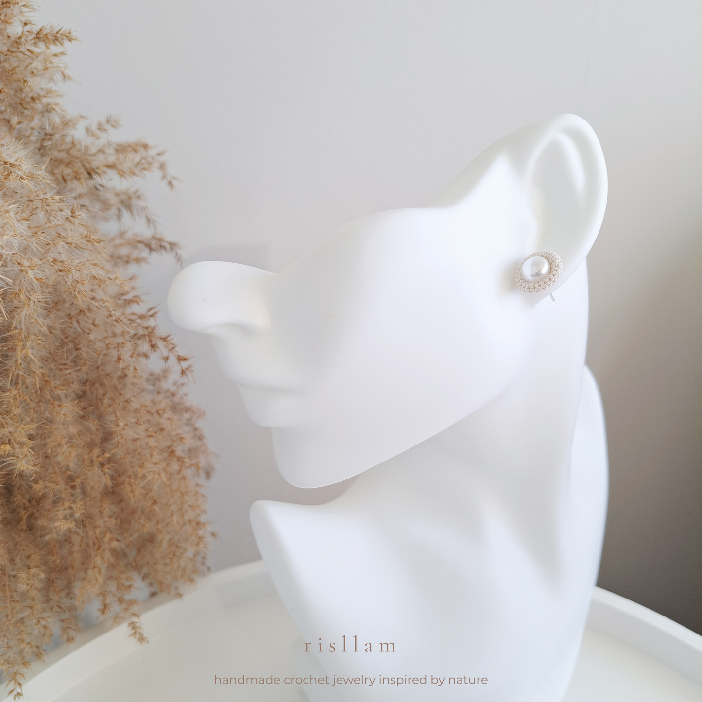 Handmade Crochet Pearl Stud Earrings