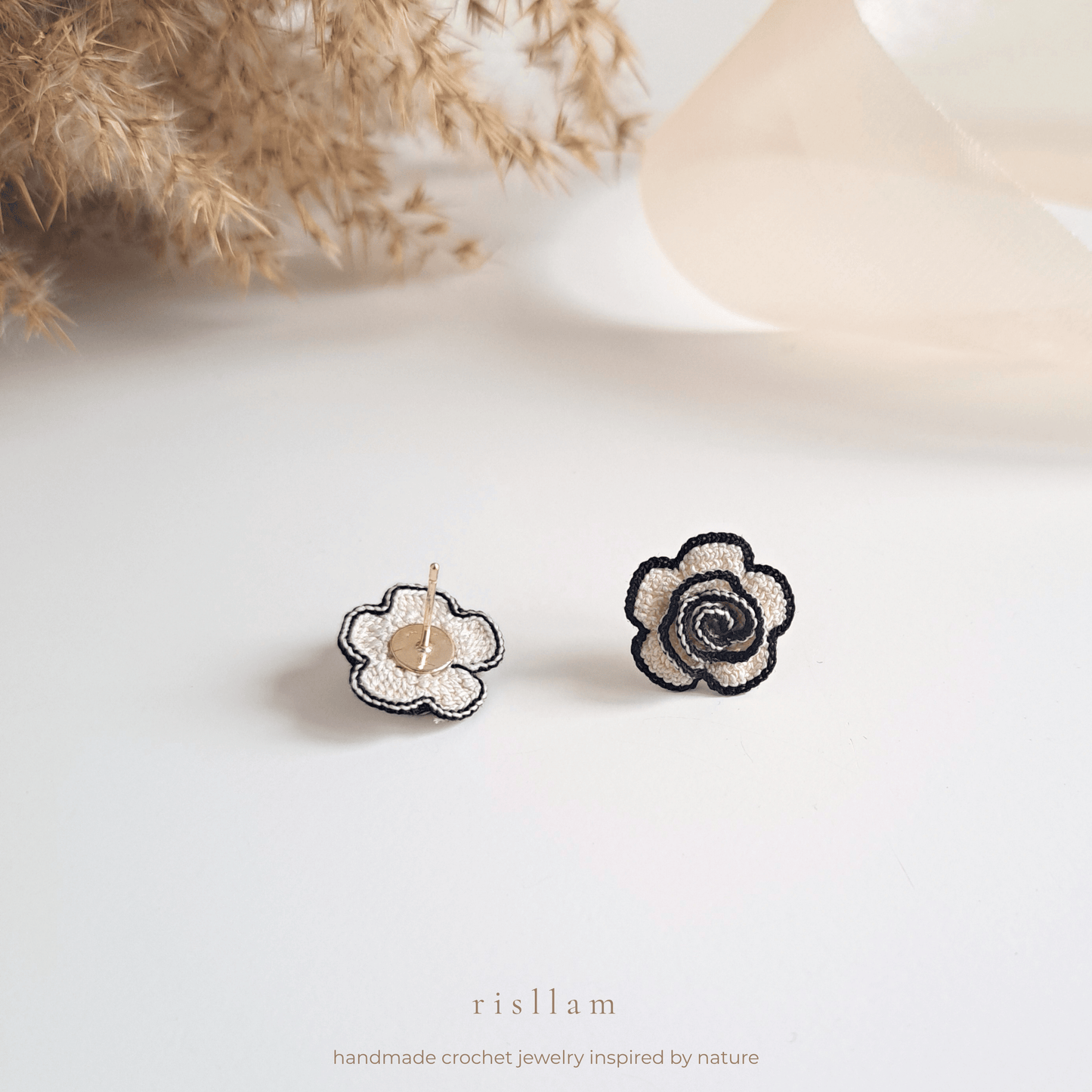 Handmade Crochet Rose Stud Earings