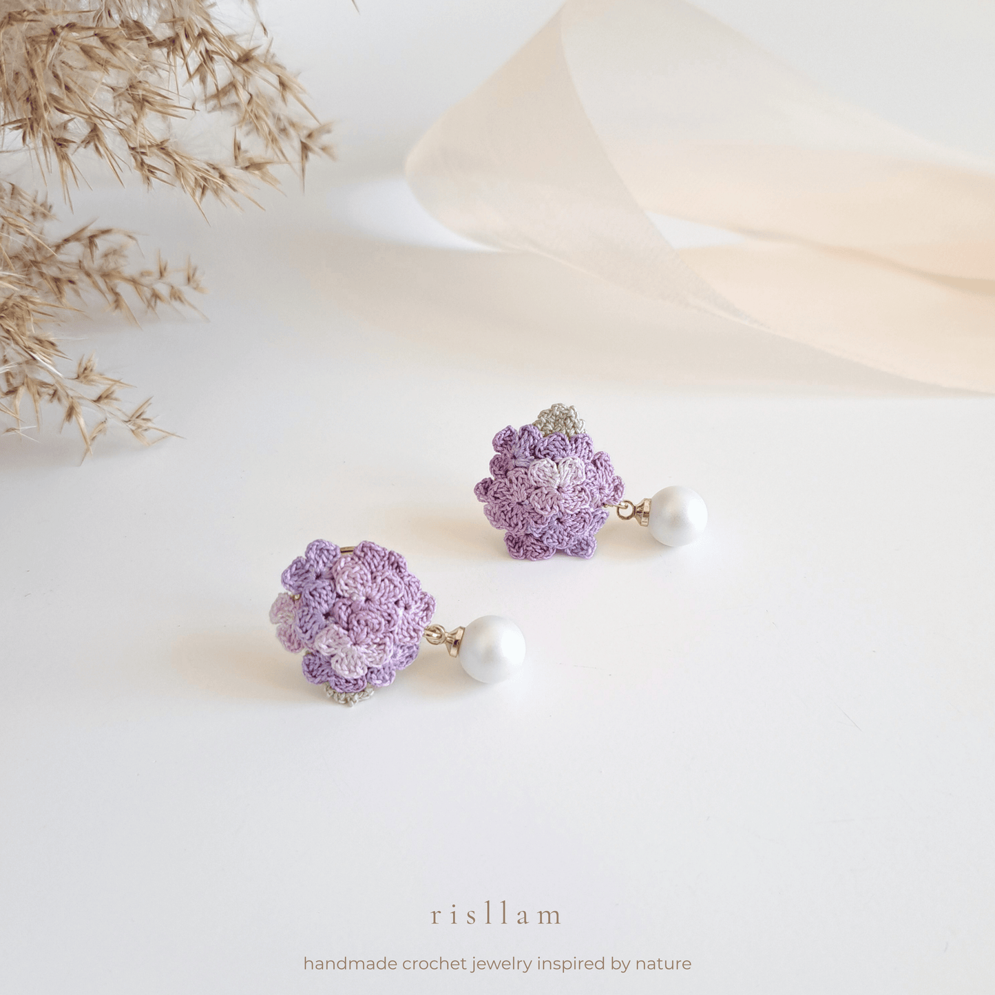 Handmade Crochet Hydrangea Earings