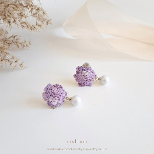 Handmade Crochet Hydrangea Earings