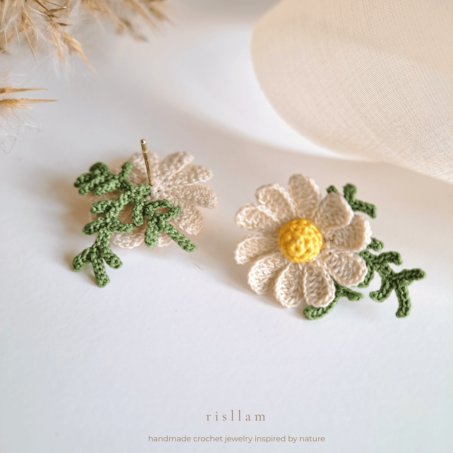 Handmade Crochet Daisy Stud Earings