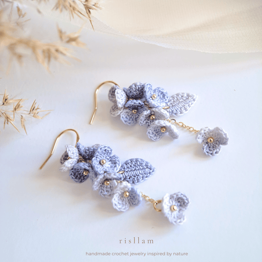 Micro Crochet Blue Blossom Dangle Earings