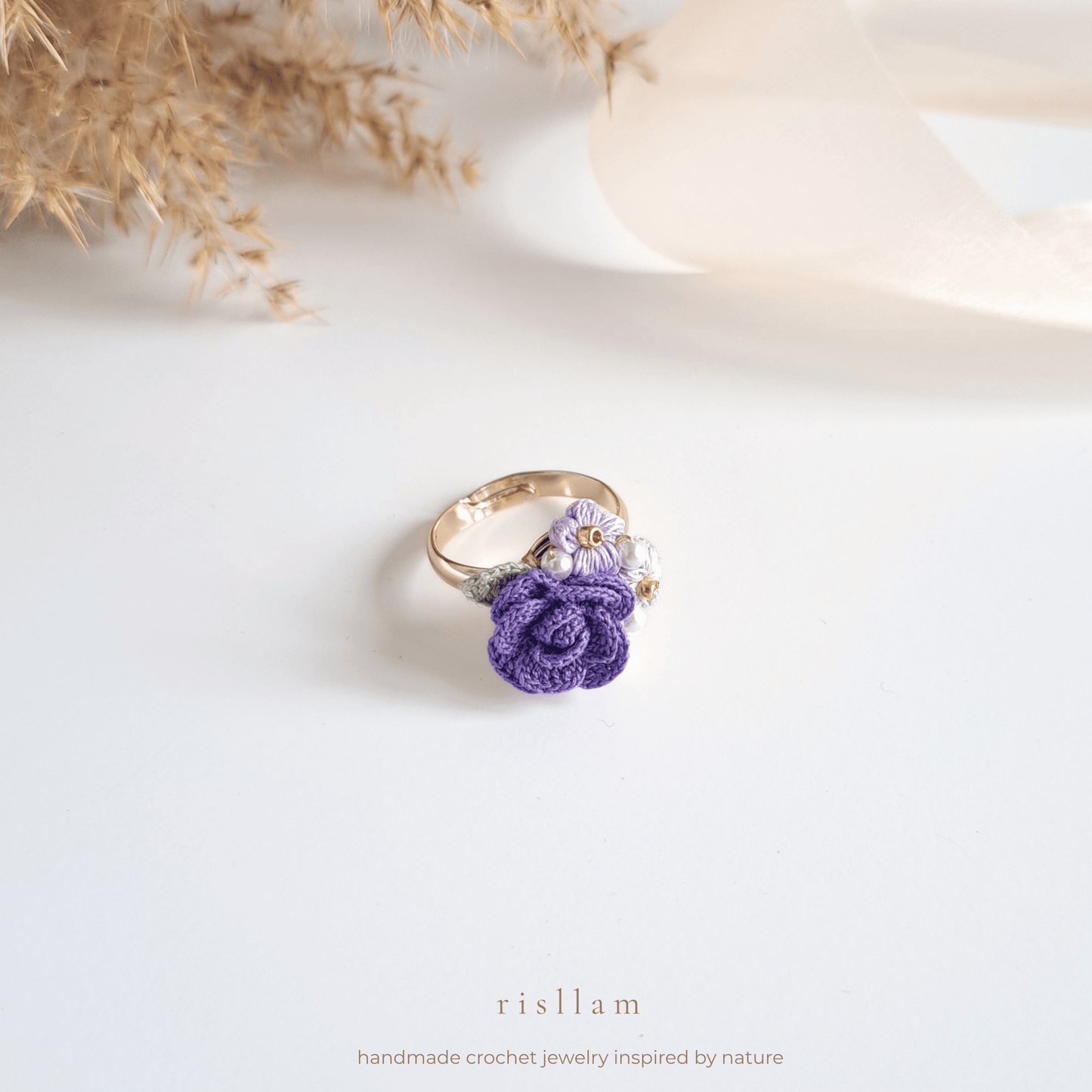 Handmade Crochet Rose & Puff Ring