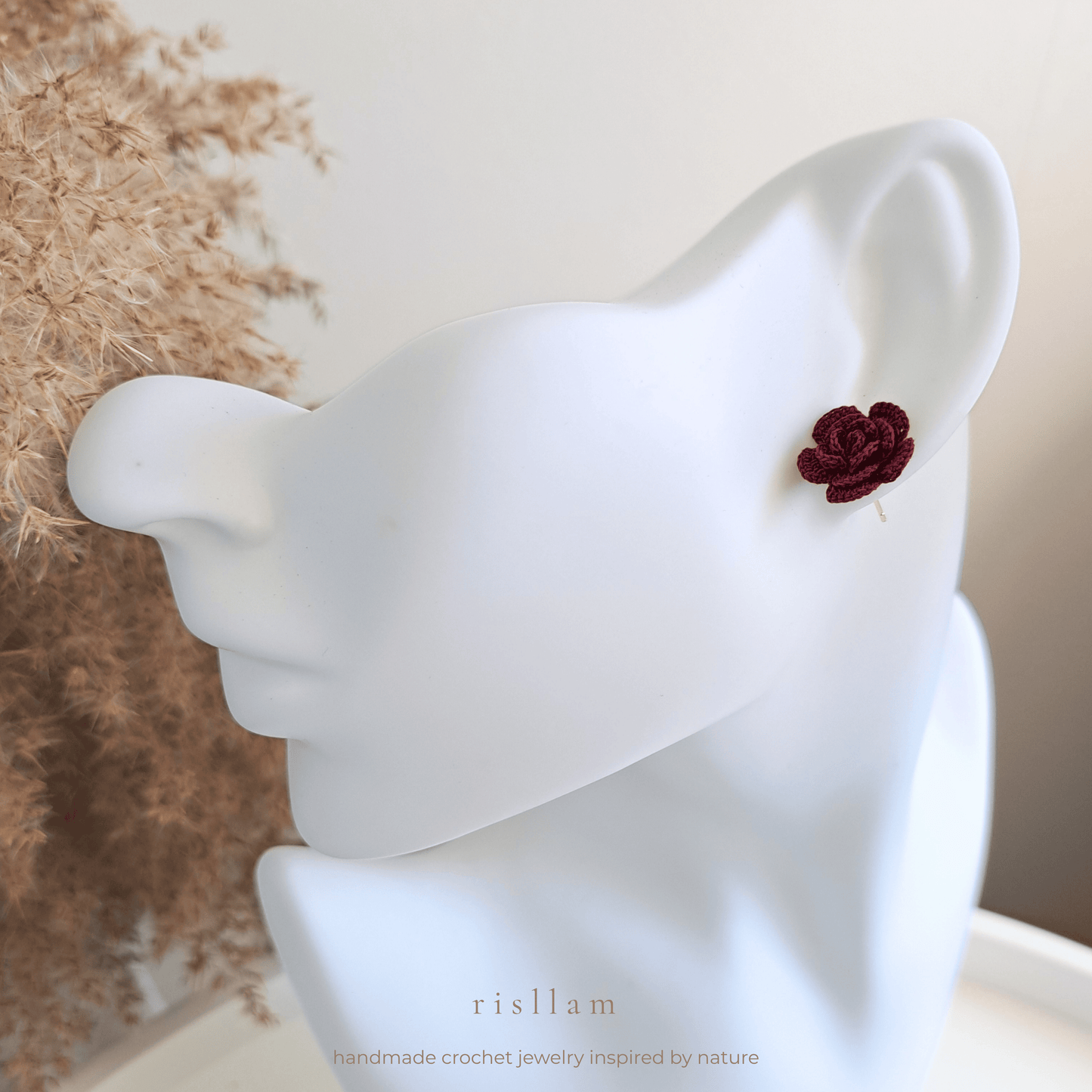 Handmade Crochet Rose Stud Earings