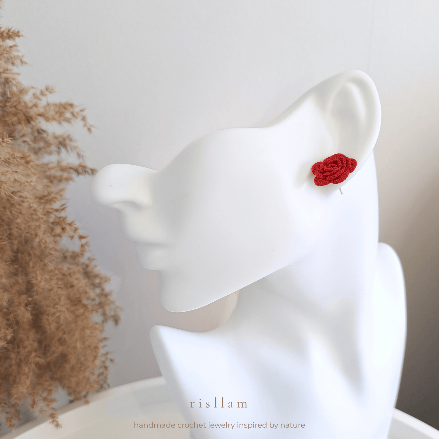 Handmade Crochet Rose Stud Earings