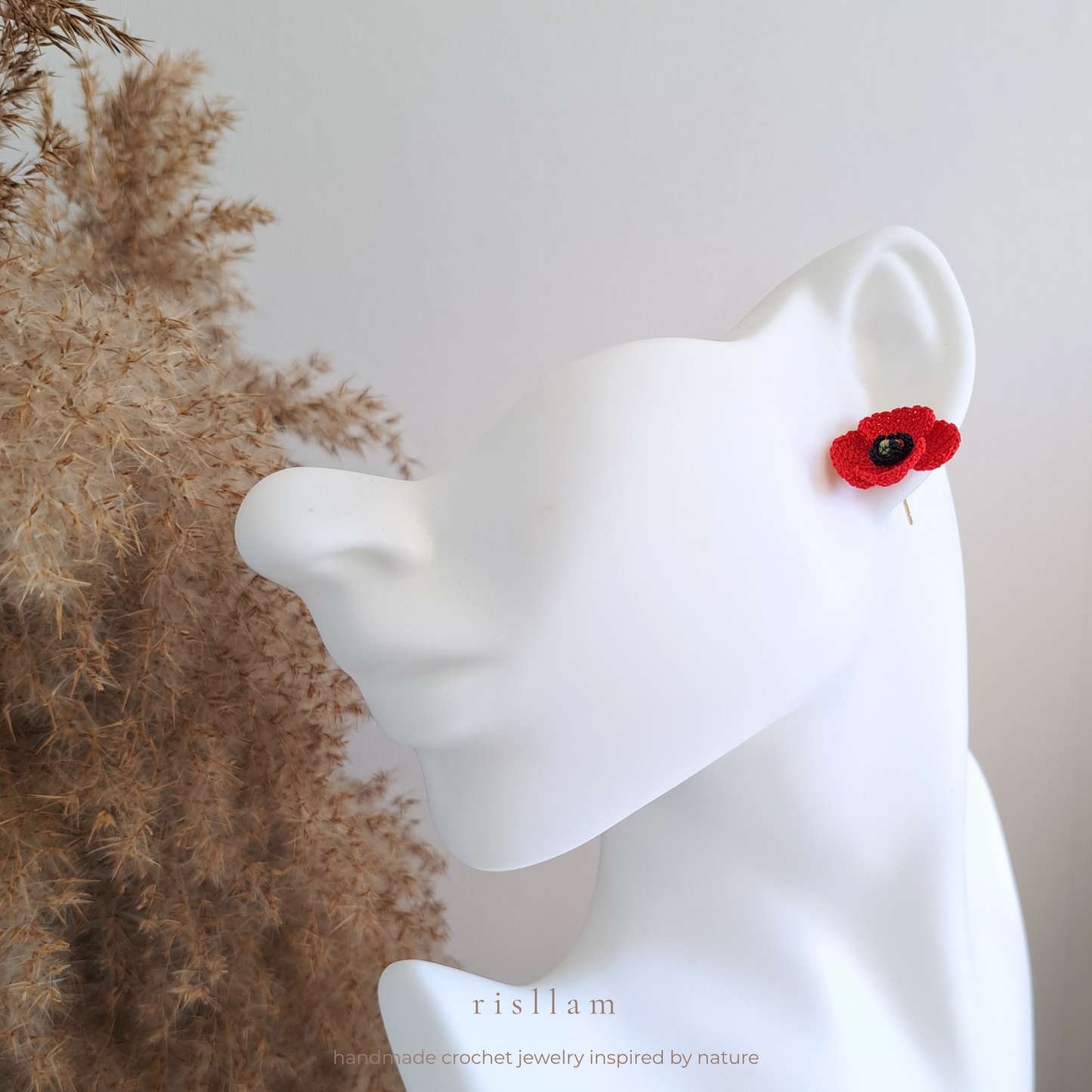 Handmade Crochet Poppy Stud Earrings