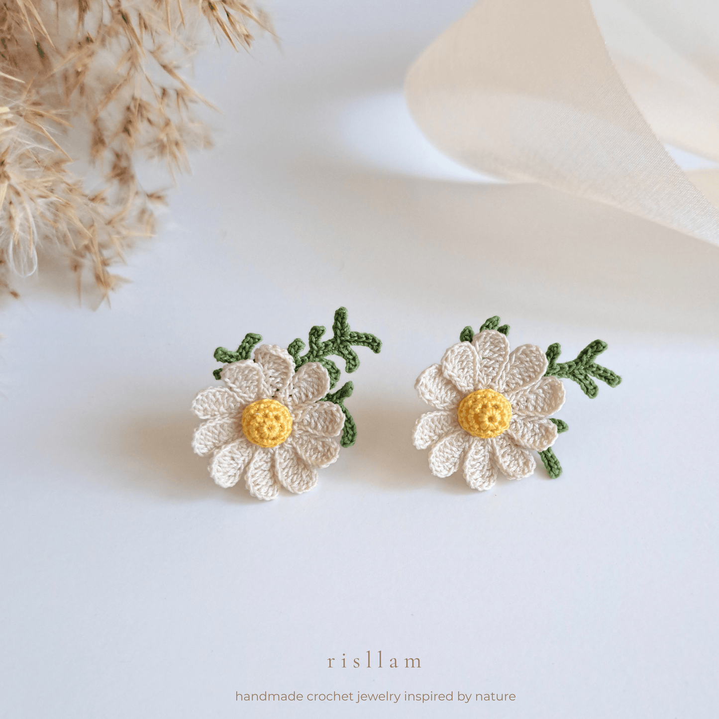Handmade Crochet Daisy Stud Earings