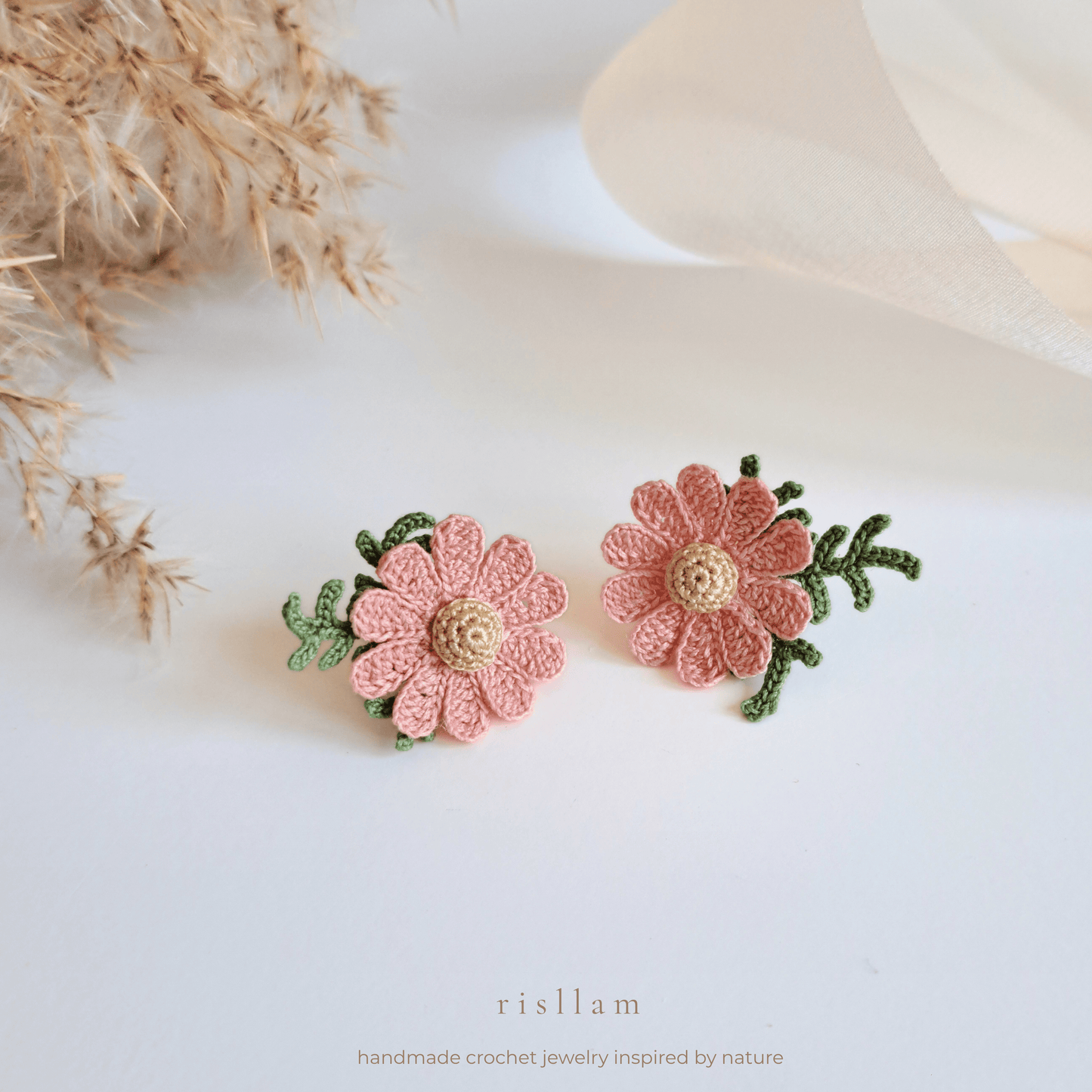 Handmade Crochet Daisy Stud Earings