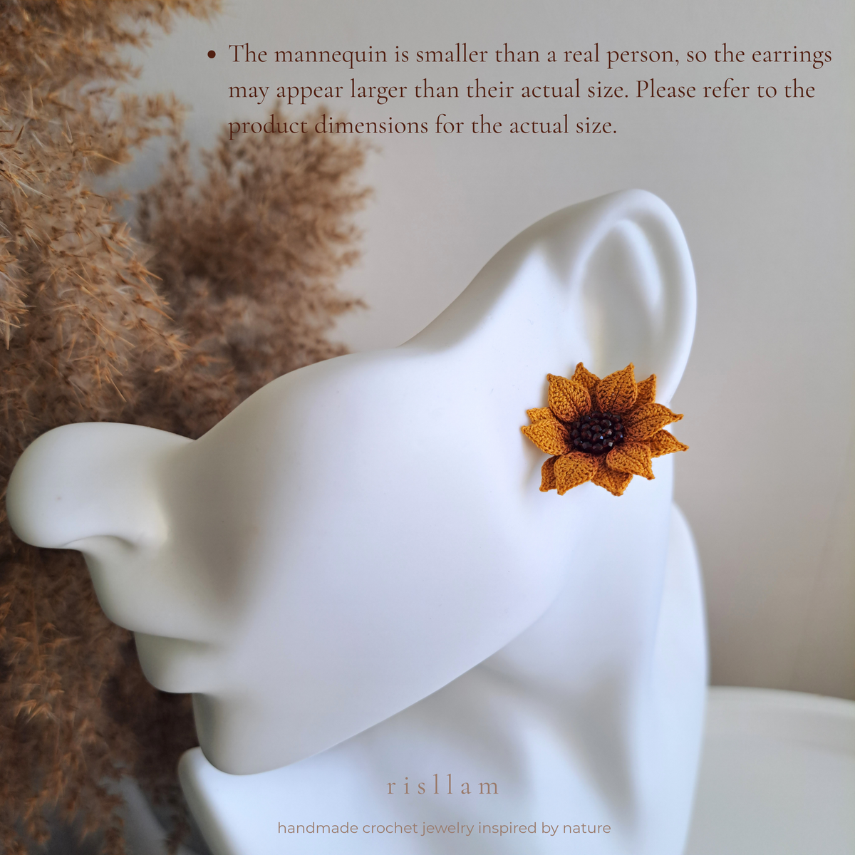 Handmade Crochet sunflower stud earrings