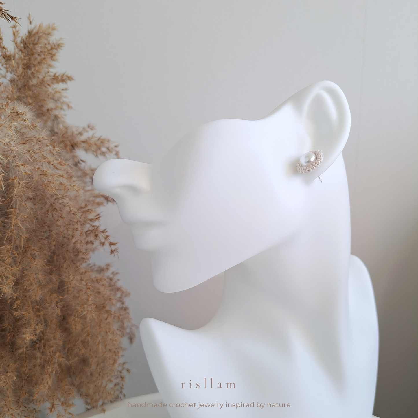 Handmade Crochet Pearl Stud Earrings