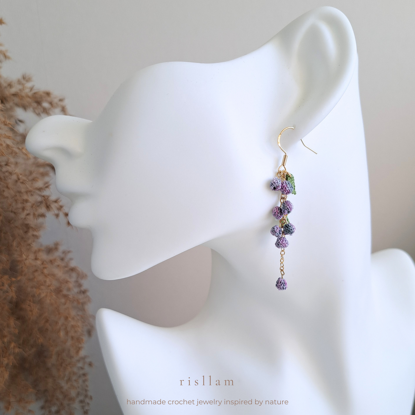 Handmade Crochet Mimosa Flower Dangle Earings
