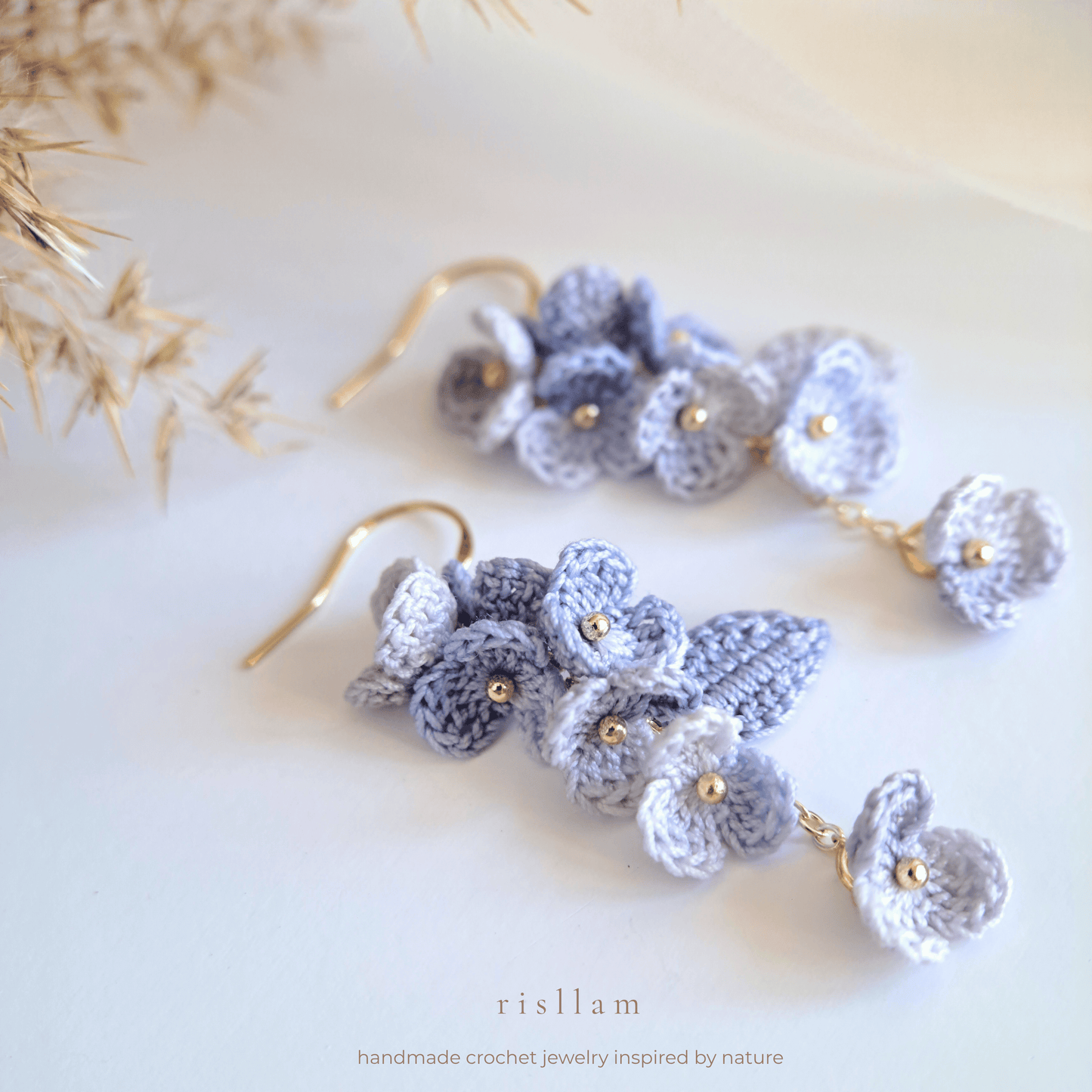 Micro Crochet Blue Blossom Dangle Earings