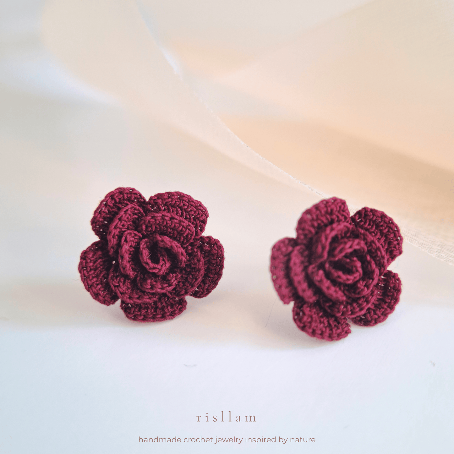 Handmade Crochet Rose Stud Earings