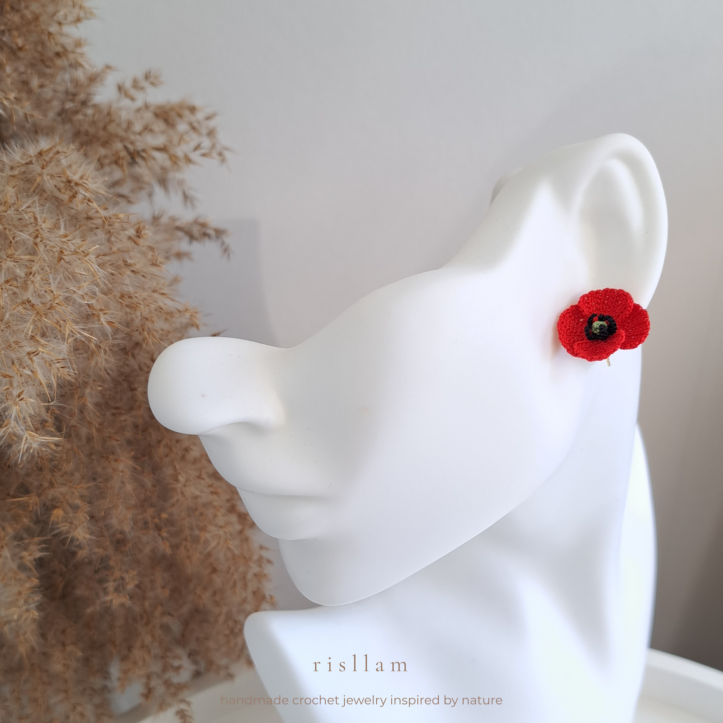 Handmade Crochet Poppy Stud Earrings