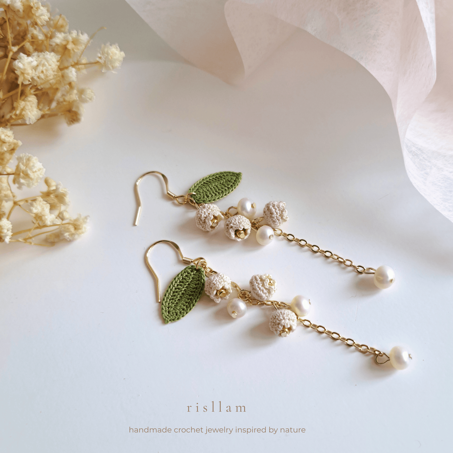 Micro Crochet Lily of the Valley Dangle Earrings