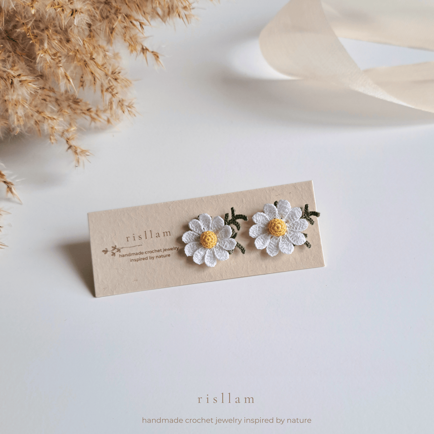 Handmade Crochet Daisy Stud Earings