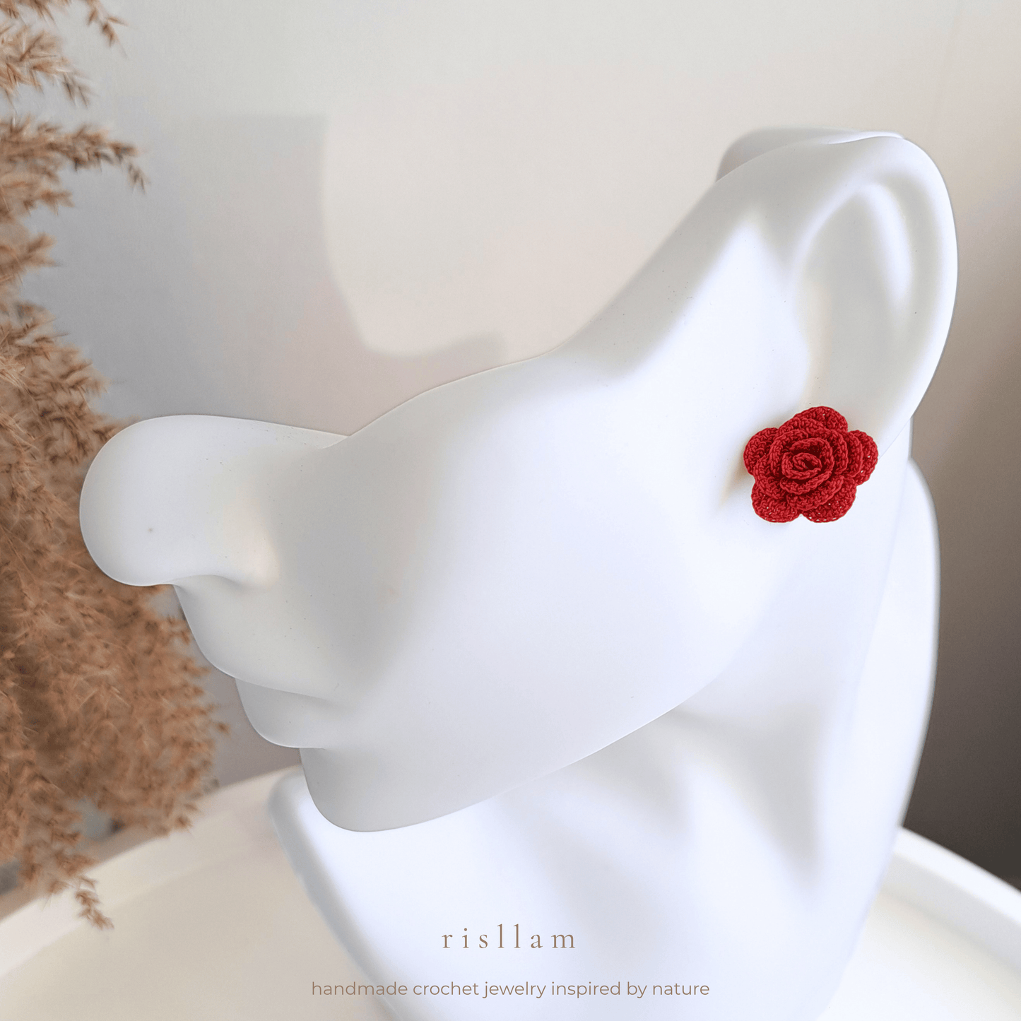 Handmade Crochet Rose Stud Earings