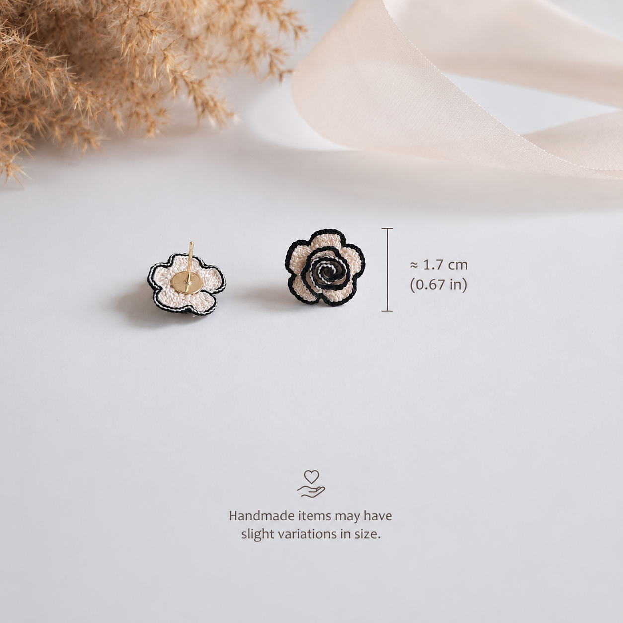 Handmade Crochet Rose Stud Earings